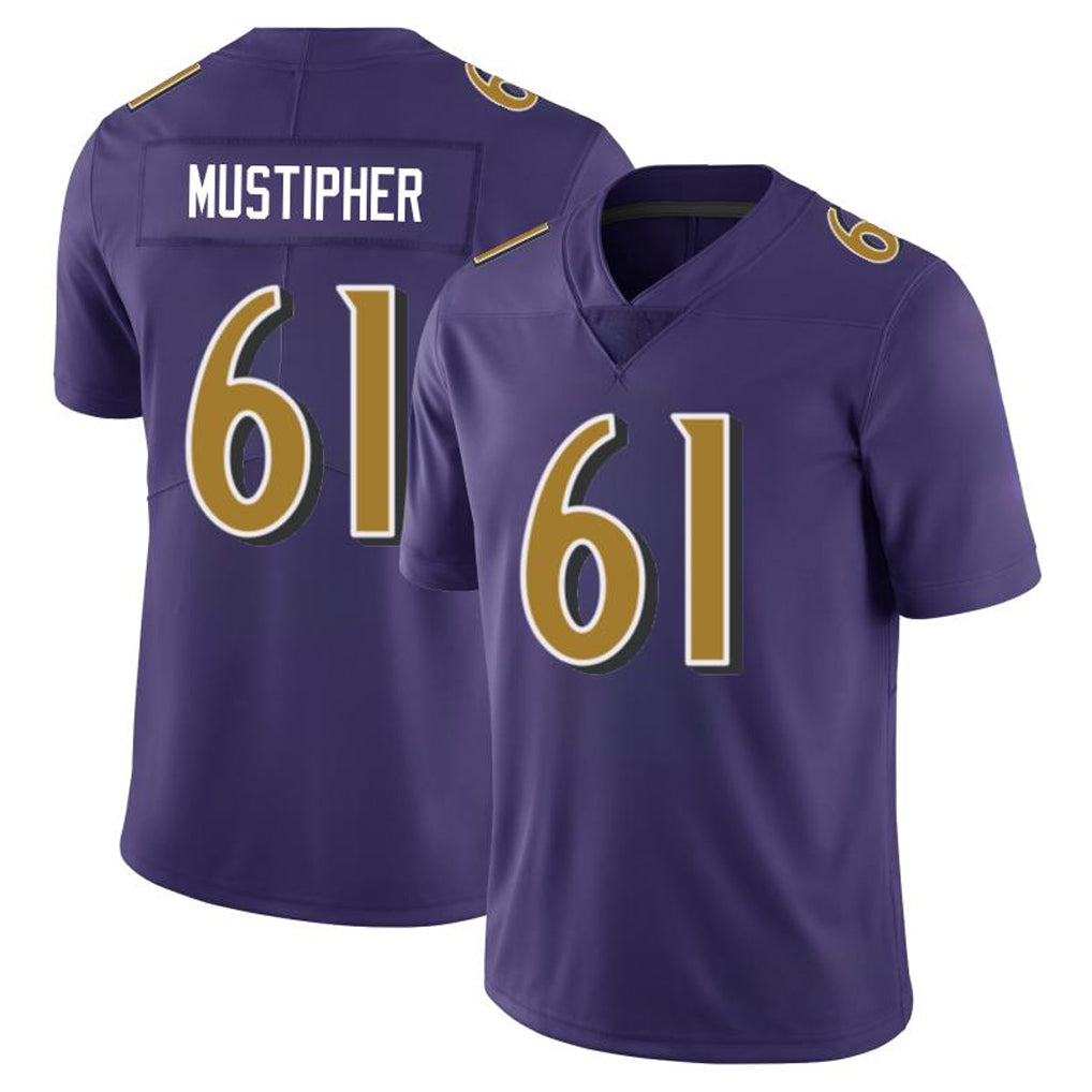 B.Ravens #61 Sam Mustipher Player Purple Vapor F.U.S.E. Limited Football Jerseys football jersey product view 1