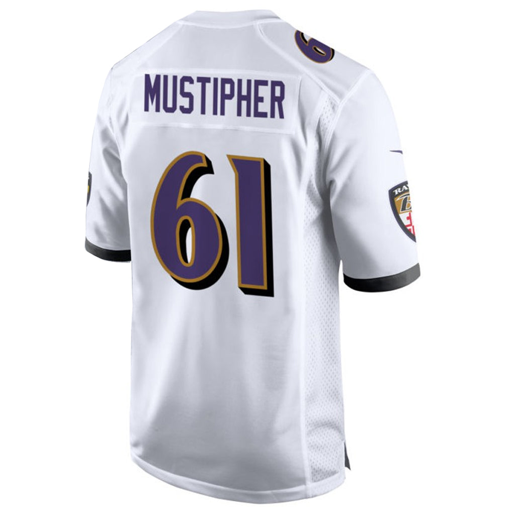 B.Ravens #61 Sam Mustipher Player White Home Game Football Jerseys football jersey product view 1
