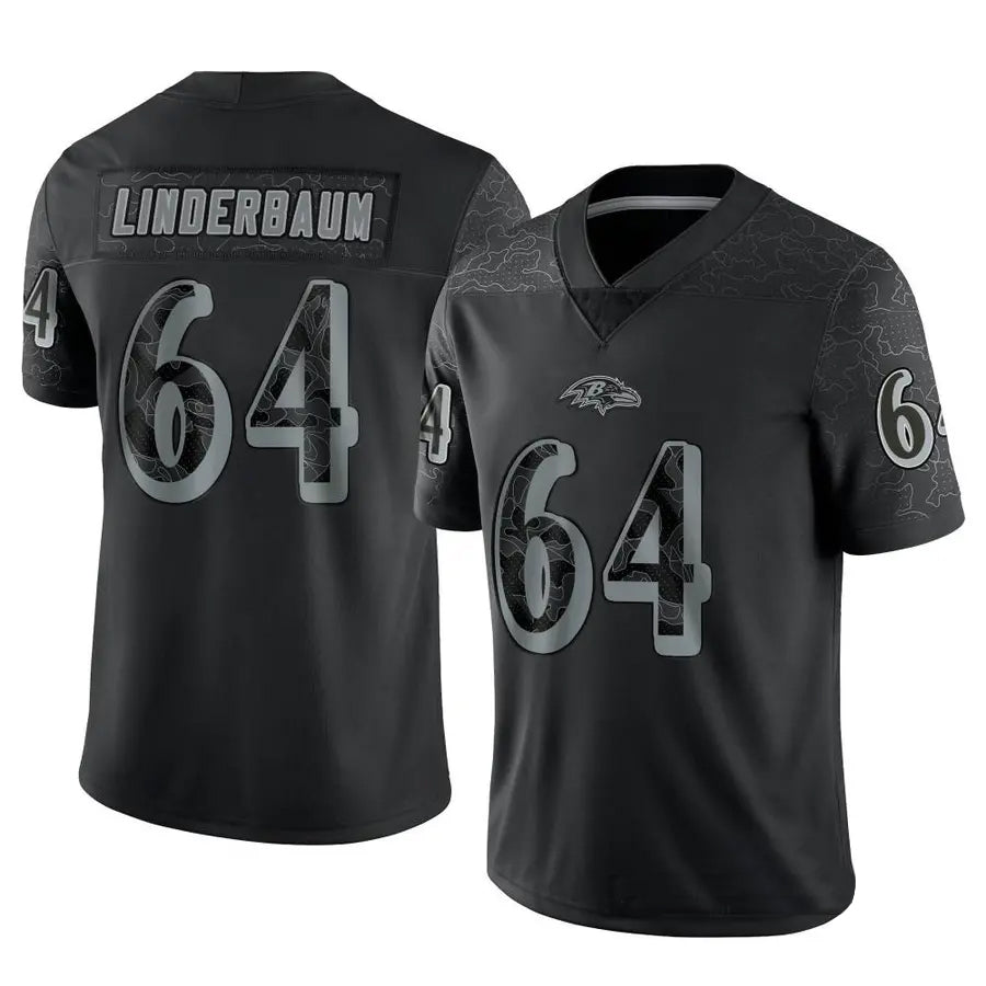 B.Ravens #64 Tyler Linderbaum Player Black REFLECTIVE Limited Football Jerseys football jersey product view 1