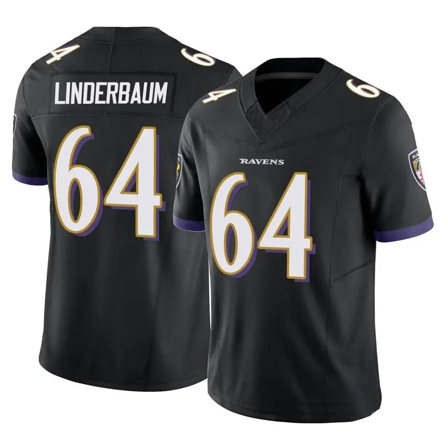 B.Ravens #64 Tyler Linderbaum Player Black Vapor F.U.S.E. Limited Football Jerseys football jersey product view 1