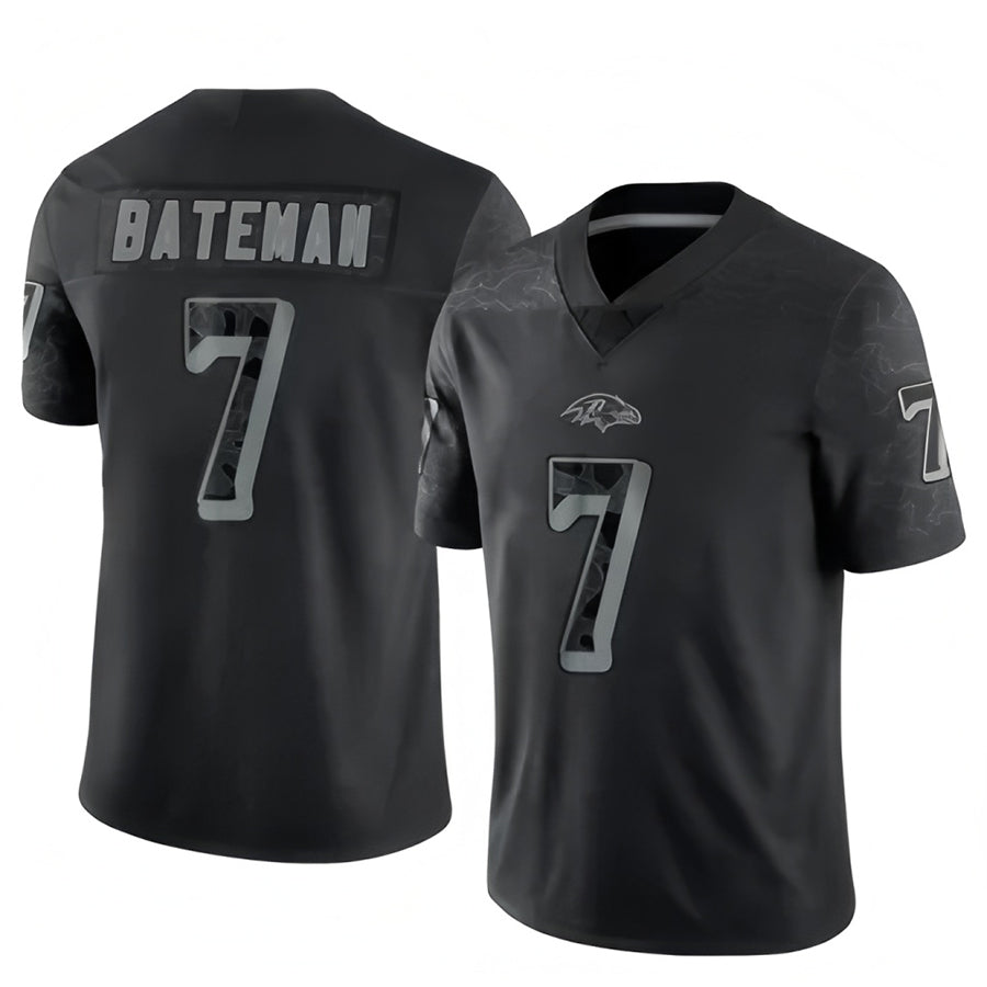 B.Ravens #7 Rashod Bateman Player Black RFLCTV Limited Football Jerseys football jersey product view 1