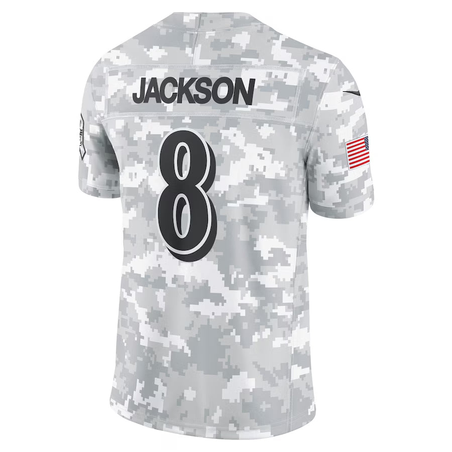 B.Ravens #8 Lamar Jackson Player Arctic Camo Salute to Service Limited Football Jerseys football jersey product view 1