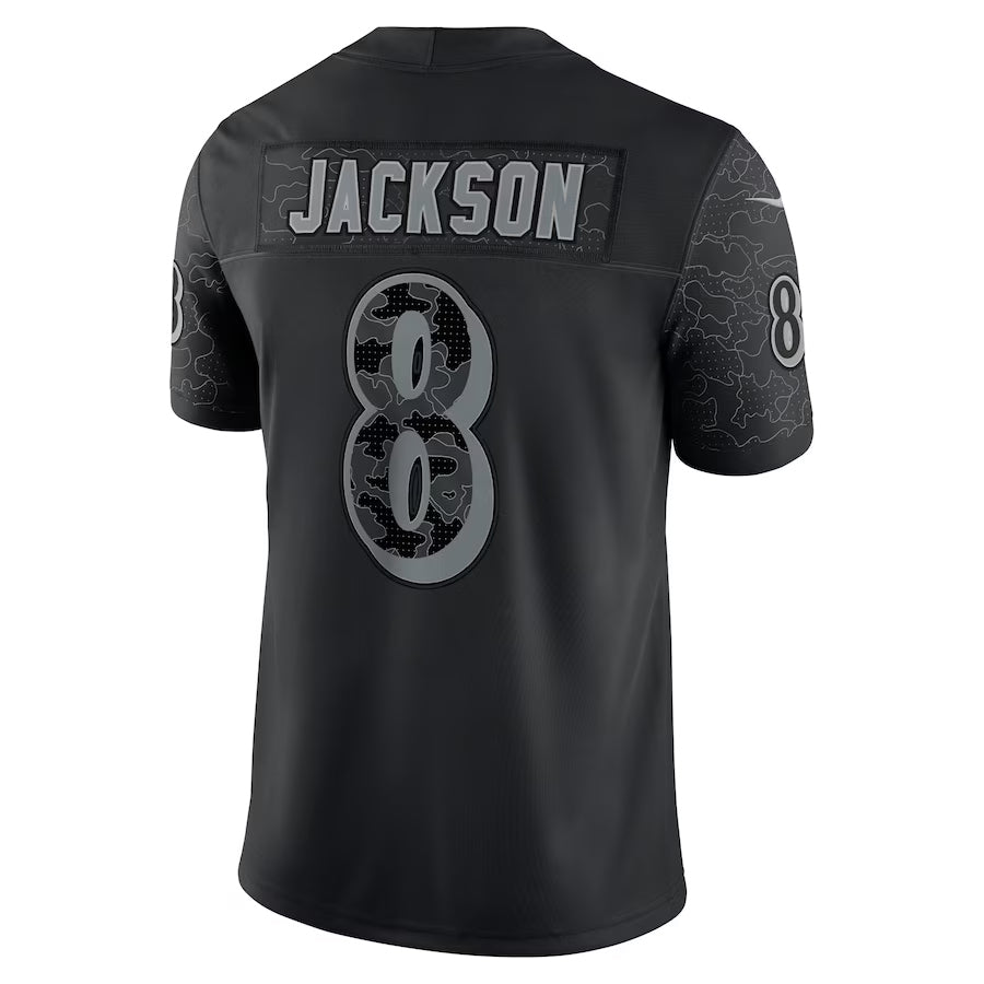B.Ravens #8 Lamar Jackson Player Black REFLECTIVE Limited Football Jerseys football jersey product view 1