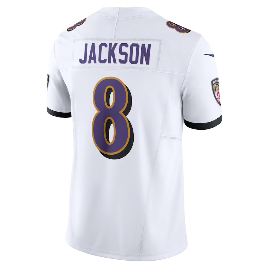 B.Ravens #8 Lamar Jackson Player White Vapor F.U.S.E. Limited Football Jerseys football jersey product view 1