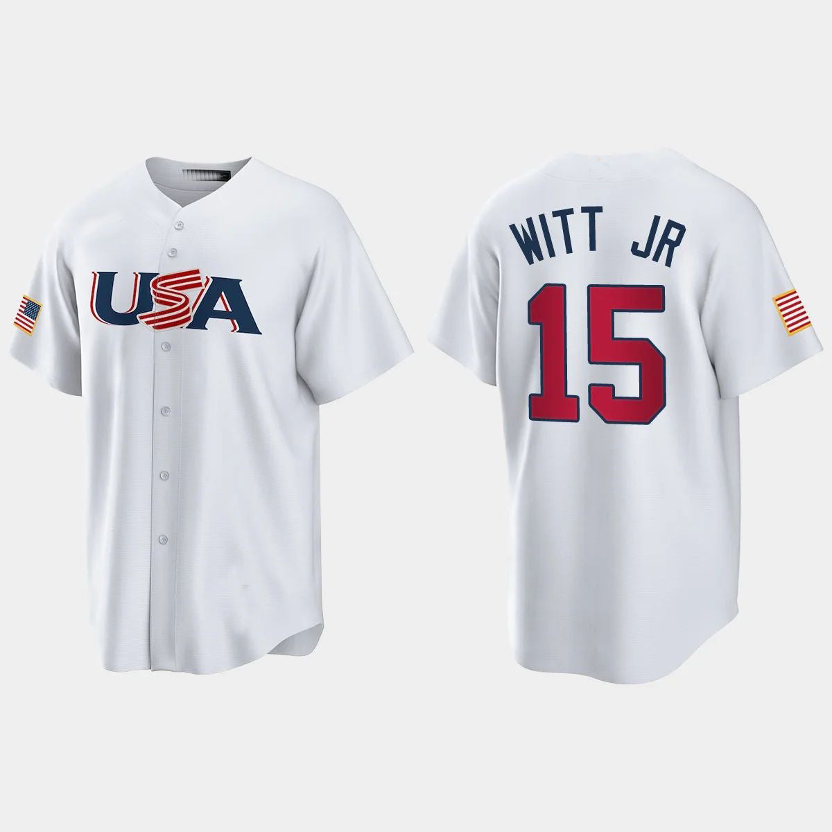 #15 BOBBY WITT JR. KANSAS CITY ROYALS 2023 WORLD BASEBALL CLASSIC USA REPLICA JERSEY ¨C WHITE Stitches Baseball Jerseys baseball jersey product view 1