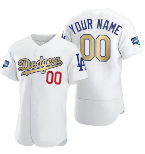 Custom Los Angeles Dodgers Champion White Jersey Stitched Any Name And Number Baseball Jerseys baseball jersey product view 1