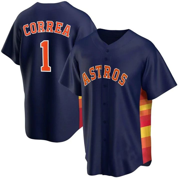 Baseball Houston Astros #1 Carlos Correa Navy Stitched Jersey baseball jersey product view 1