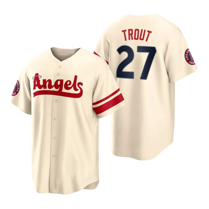 Los Angeles Angels #27 Mike Trout Cream Stitched 2022 City Connect Jersey Men Youth Women Baseball Jerseys baseball jersey product view 1