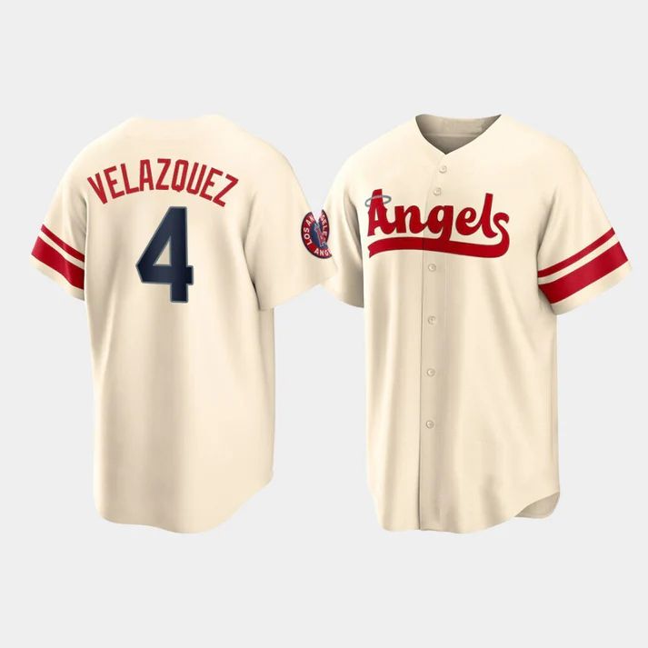 Los Angeles Angels #4 Andrew Velazquez Cream Stitched 2022 City Connect Jersey Men Youth Women Baseball Jerseys baseball jersey product view 1