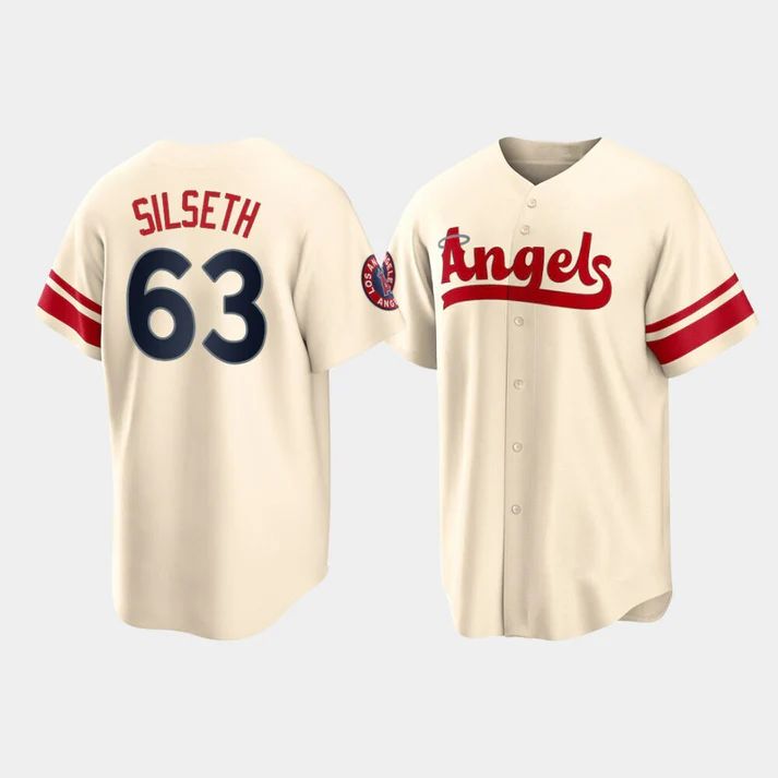 Los Angeles Angels #63 Chase Silseth Cream Stitched 2022 City Connect Jersey Men Youth Women Baseball Jerseys baseball jersey product view 1