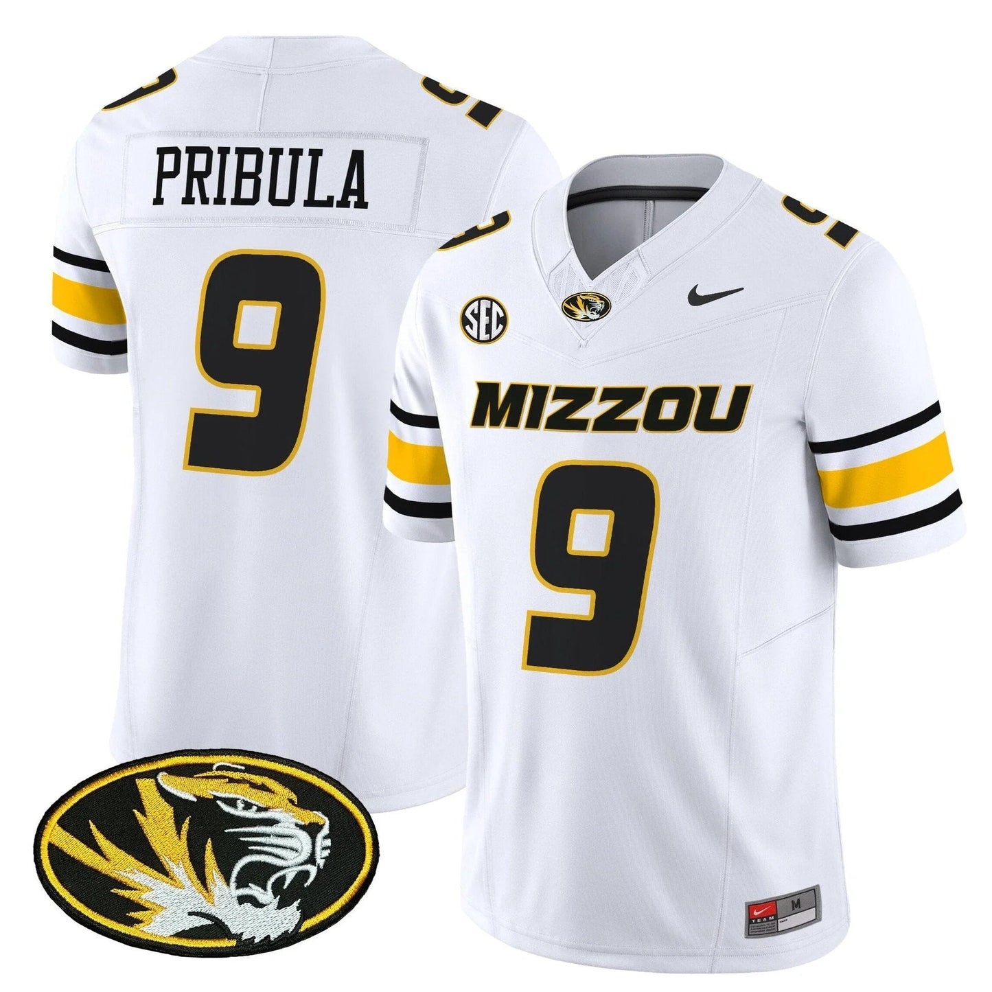 Beau Pribula Missouri Tigers Jersey - White sports jersey product view 1