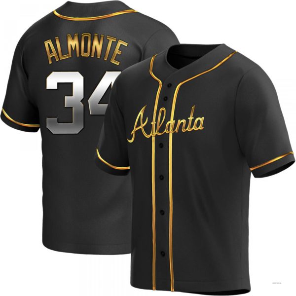 Atlanta Braves #34 Abcneam Almonte Black Golden Alternate Jersey Stitches Baseball Jerseys baseball jersey product view 1