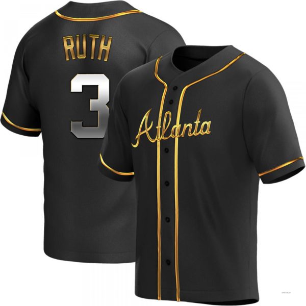 Atlanta Braves #3 Babe Ruth Black Golden Alternate Jersey Stitches Baseball Jerseys baseball jersey product view 1