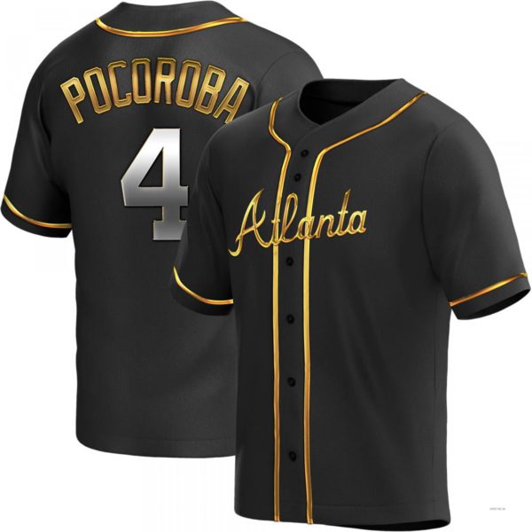 Atlanta Braves #4 Biff Pocoroba Black Golden Alternate Jersey Stitches Baseball Jerseys baseball jersey product view 1