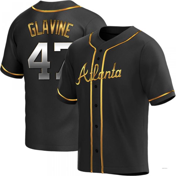 Atlanta Braves #47 Tom Glavine Black Golden Alternate Jersey Stitches Baseball Jerseys baseball jersey product view 1