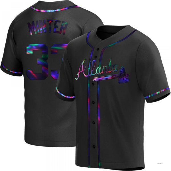 Atlanta Braves #33 A.J. Minter Black Holographic Alternate Jersey Stitches Baseball Jerseys baseball jersey product view 1