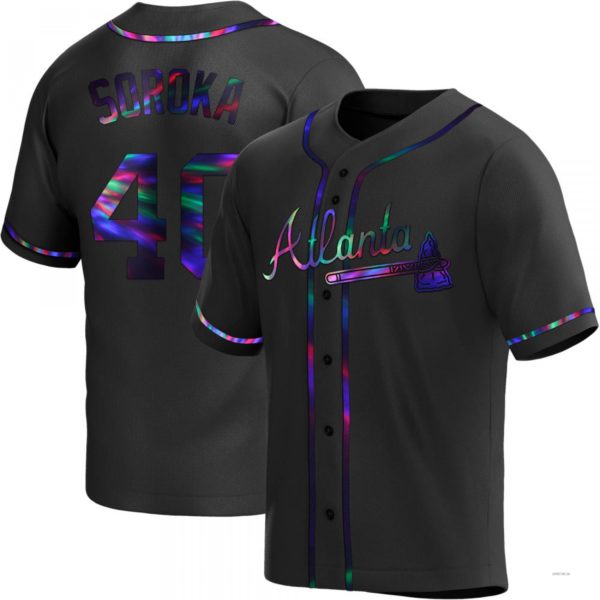 Atlanta Braves #40 Mike Soroka Black Holographic Alternate Jersey Stitches Baseball Jerseys baseball jersey product view 1
