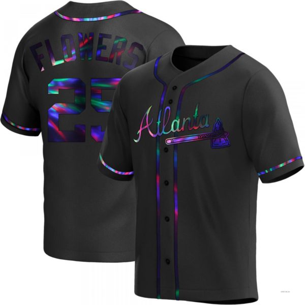 Atlanta Braves #25 Tyler Flowers Black Holographic Alternate Jersey Stitches Baseball Jerseys baseball jersey product view 1
