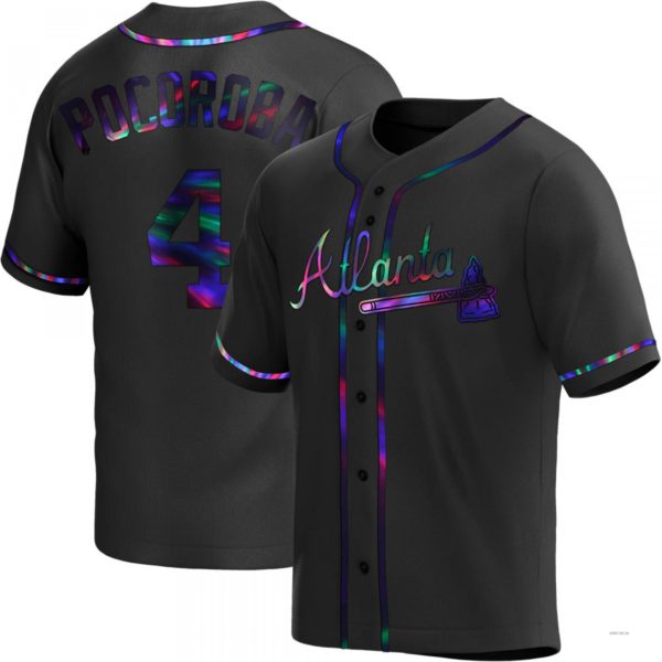 Atlanta Braves #4 Biff Pocoroba Black Holographic Alternate Jersey Stitches Baseball Jerseys baseball jersey product view 1