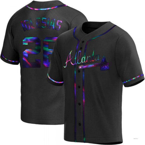 Atlanta Braves #26 Raisel Iglesias Black Holographic Alternate Jersey Stitches Baseball Jerseys baseball jersey product view 1