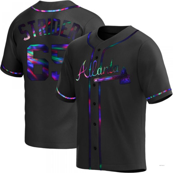 Atlanta Braves #65 Spencer Strider Black Holographic Alternate Jersey Stitches Baseball Jerseys baseball jersey product view 1
