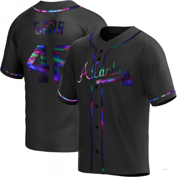 Atlanta Braves #48 Ralph Garr Black Holographic Alternate Jersey Stitches Baseball Jerseys baseball jersey product view 1