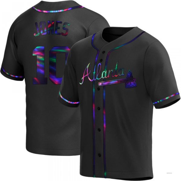 Atlanta Braves #10 Chipper Jones Black Holographic Alternate Jersey Stitches Baseball Jerseys baseball jersey product view 1