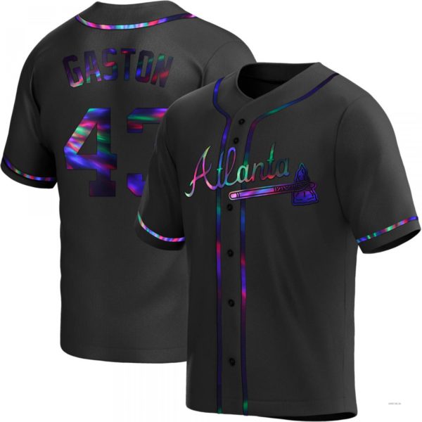Atlanta Braves #43 Cito Gaston Black Holographic Alternate Jersey Stitches Baseball Jerseys baseball jersey product view 1