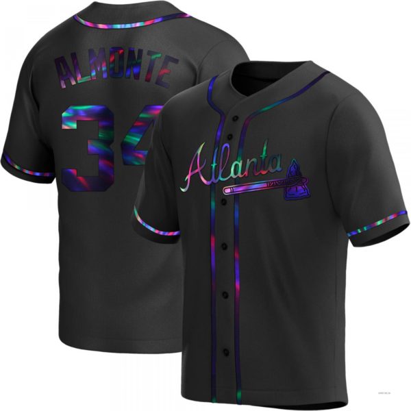 Atlanta Braves #34 Abcneam Almonte Black Holographic Alternate Jersey Stitches Baseball Jerseys baseball jersey product view 1