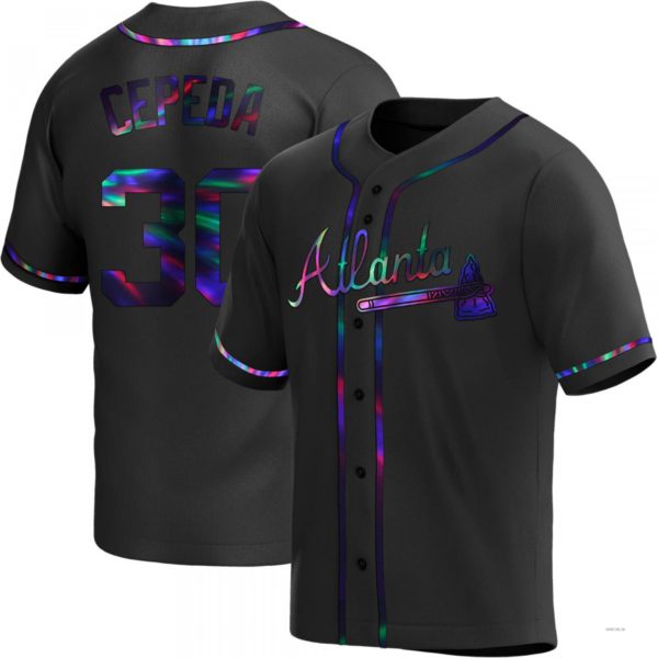 Atlanta Braves #30 Orlando Cepeda Black Holographic Alternate Jersey Stitches Baseball Jerseys baseball jersey product view 1