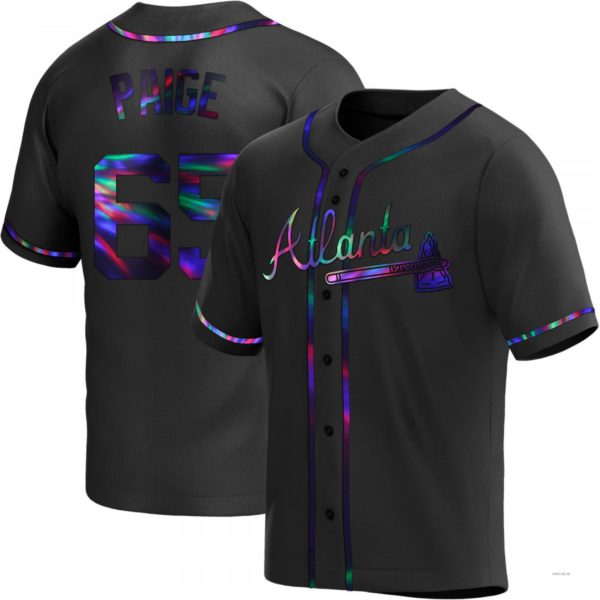Atlanta Braves #65 Satchel Paige Black Holographic Alternate Jersey Stitches Baseball Jerseys baseball jersey product view 1