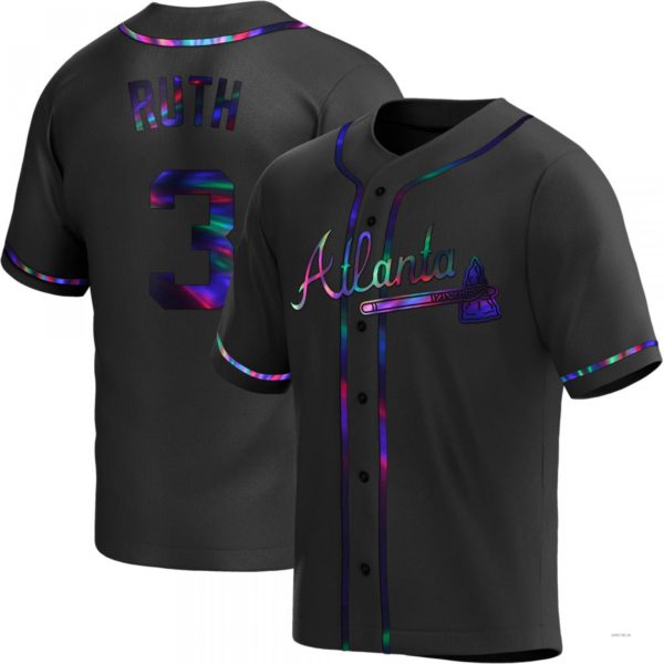 Atlanta Braves #3 Babe Ruth Black Holographic Alternate Jersey Stitches Baseball Jerseys baseball jersey product view 1