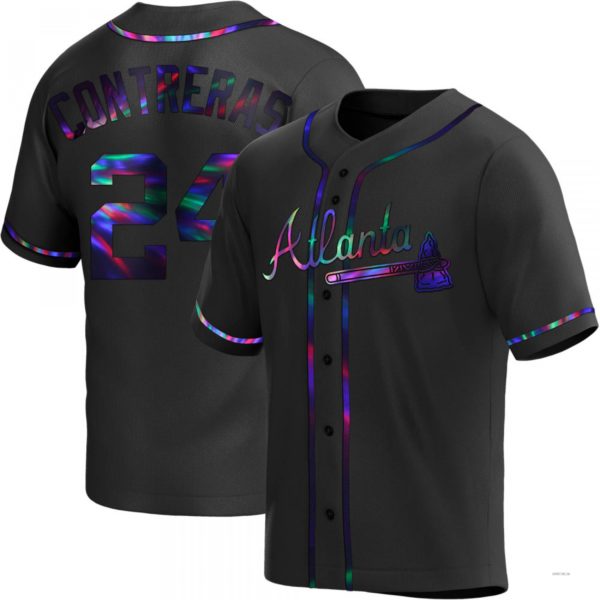 Atlanta Braves #24 William Contreras Black Holographic Alternate Jersey Stitches Baseball Jerseys baseball jersey product view 1