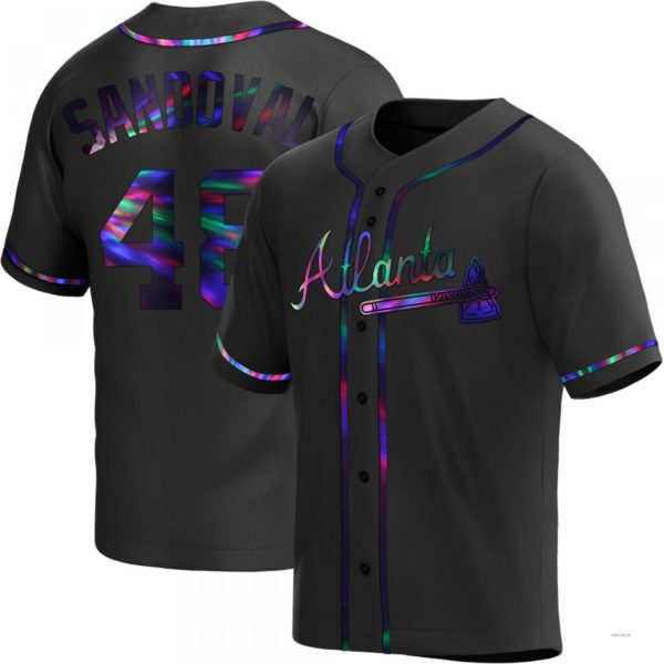Atlanta Braves #48 Pablo Sandoval Black Holographic Alternate Jersey Stitches Baseball Jerseys baseball jersey product view 1