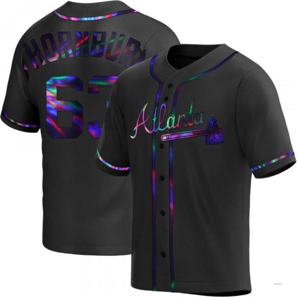 Atlanta Braves #63 Tyler Thornburg Black Holographic Alternate Jersey Stitches Baseball Jerseys baseball jersey product view 1