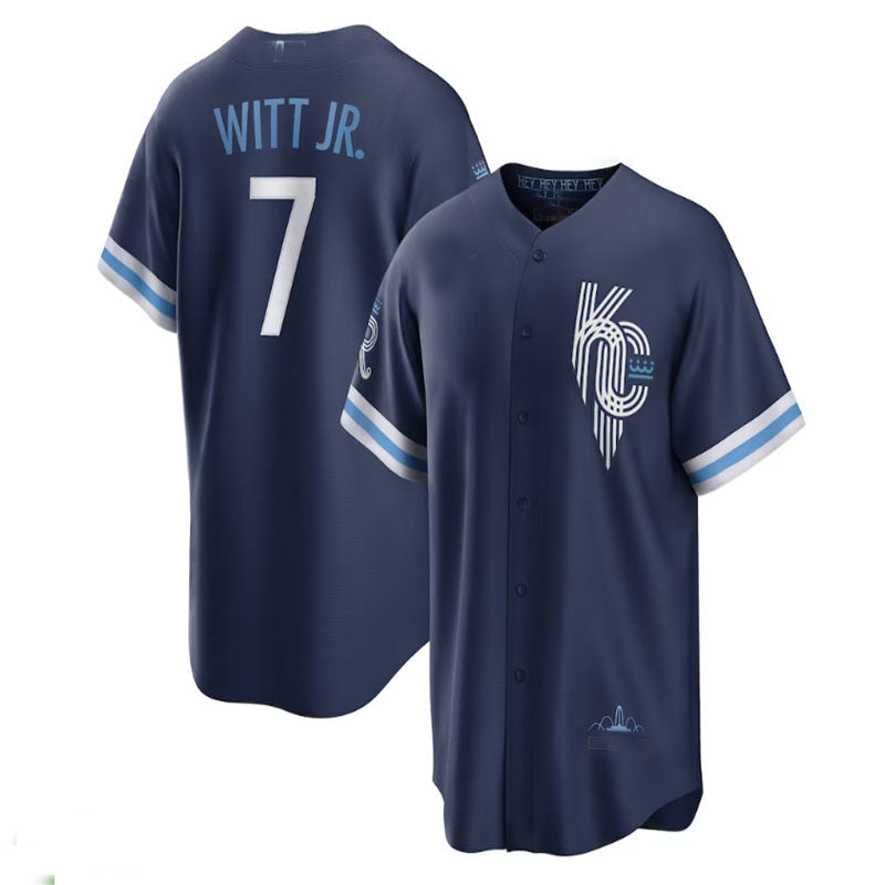 Kansas City Royals #7 Bobby Witt Jr. 2022 City Connect Replica Player Jersey - Navy Baseball Jerseys baseball jersey product view 1