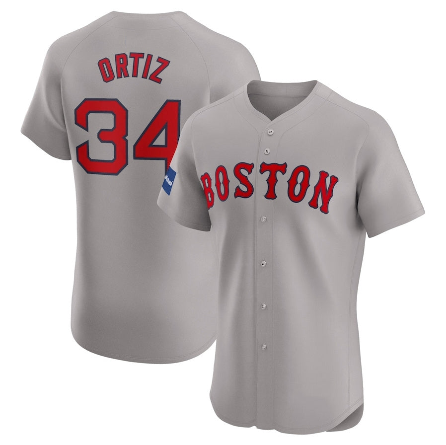 Boston Red Sox #34 David Ortiz Road Elite Sponsor Patch Player Jersey - Gray Stitched Baseball Jersey baseball jersey product view 1