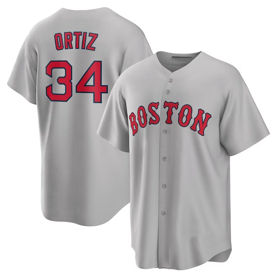 Boston Red Sox #34 David Ortiz Road Replica Player Jersey - Gray Stitched Baseball Jersey baseball jersey product view 1