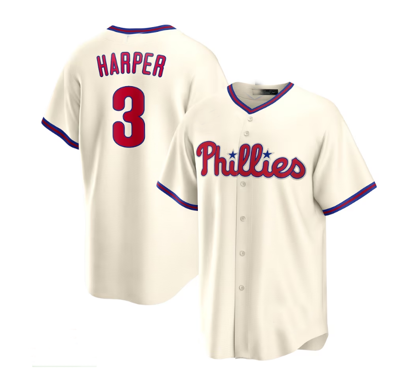 Philadelphia Phillies #3 Bryce Harper Alternate Replica Player Name Jersey - Cream Baseball Jerseys baseball jersey product view 1