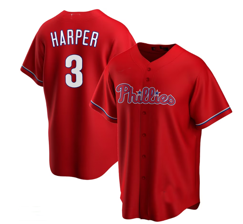 Philadelphia Phillies #3 Bryce Harper Alternate Replica Player Jersey - Red Baseball Jerseys baseball jersey product view 1