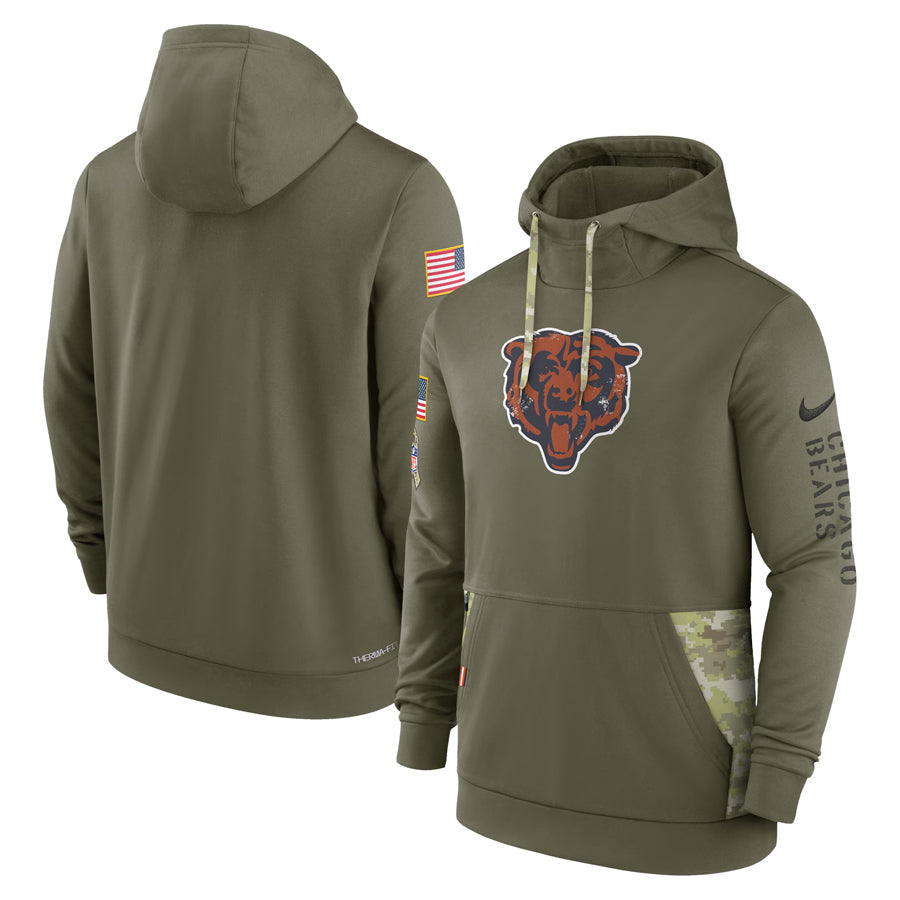 C.Bears Olive Salute To Service Hoodie Game Football Jerseys football jersey product view 1