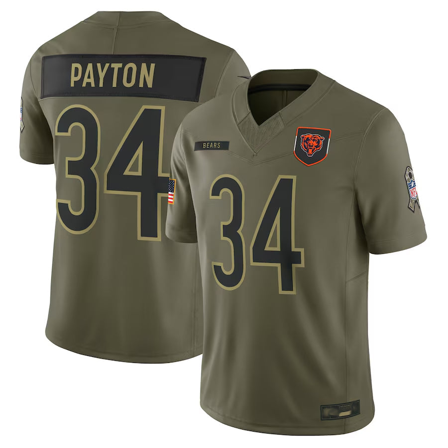 C.Bears #34 Walter Payton Player Olive Salute to Service Retired Limited Football Jerseys football jersey product view 2