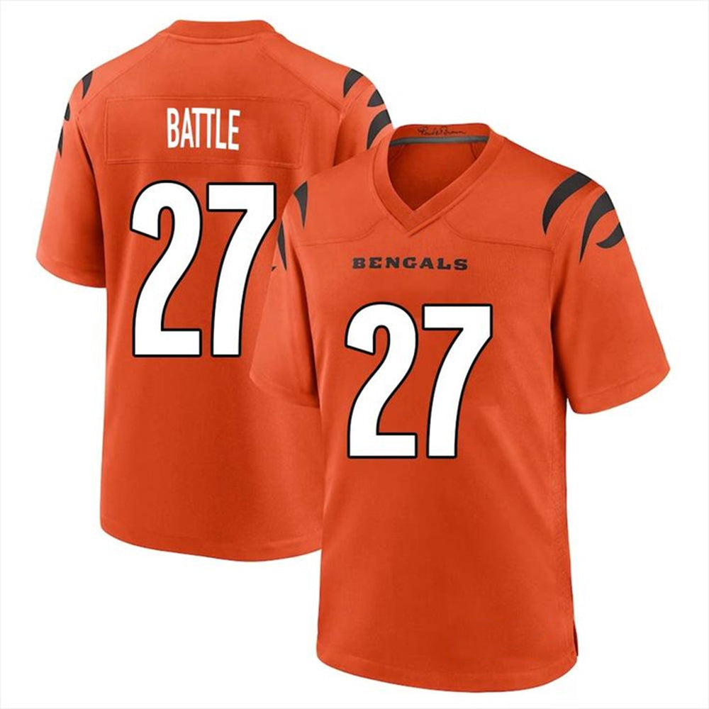 C.Bengals #27 Jordan Battle Player Orange Home Game Football Jerseys football jersey product view 1