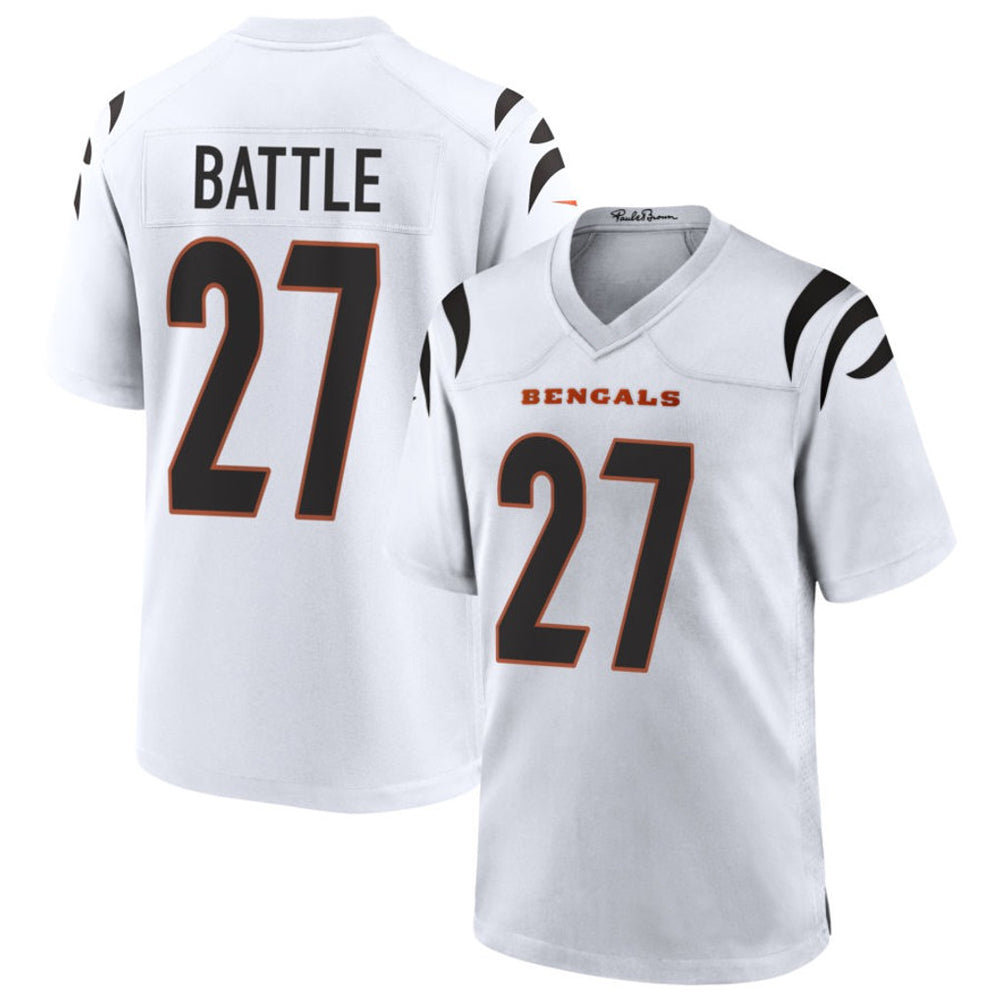 C.Bengals #27 Jordan Battle Player White Home Game Football Jerseys football jersey product view 1