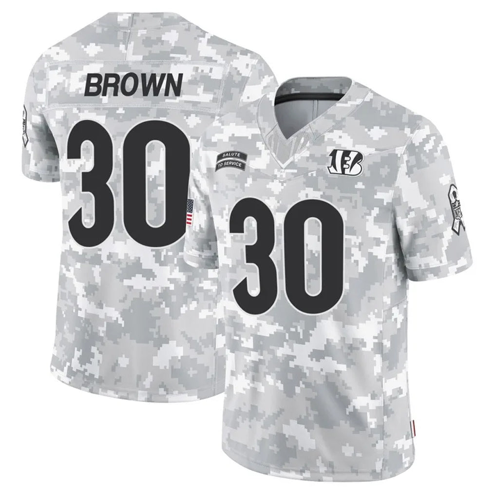 C.Bengals #30 Chase Brown Player Arctic Camo Salute to Service Limited Football Jerseys football jersey product view 1