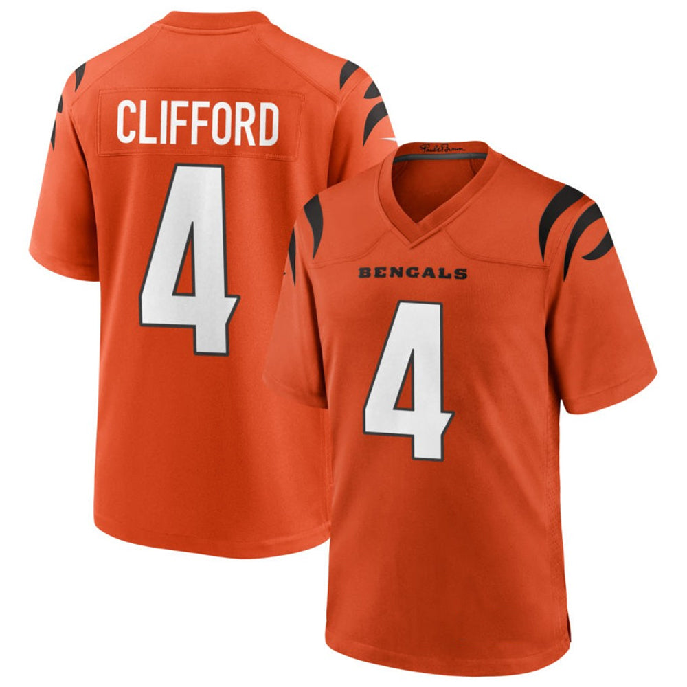 C.Bengals #4 Sean Clifford Player Orange Home Game Football Jerseys football jersey product view 1