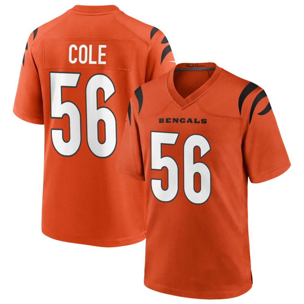 C.Bengals #56 Myles Cole Player Orange Home Game Football Jerseys football jersey product view 1