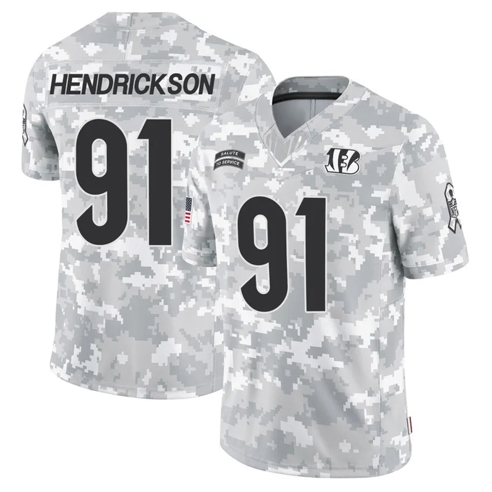 C.Bengals #91 Trey Hendrickson Player Arctic Camo Salute to Service Limited Football Jerseys football jersey product view 1