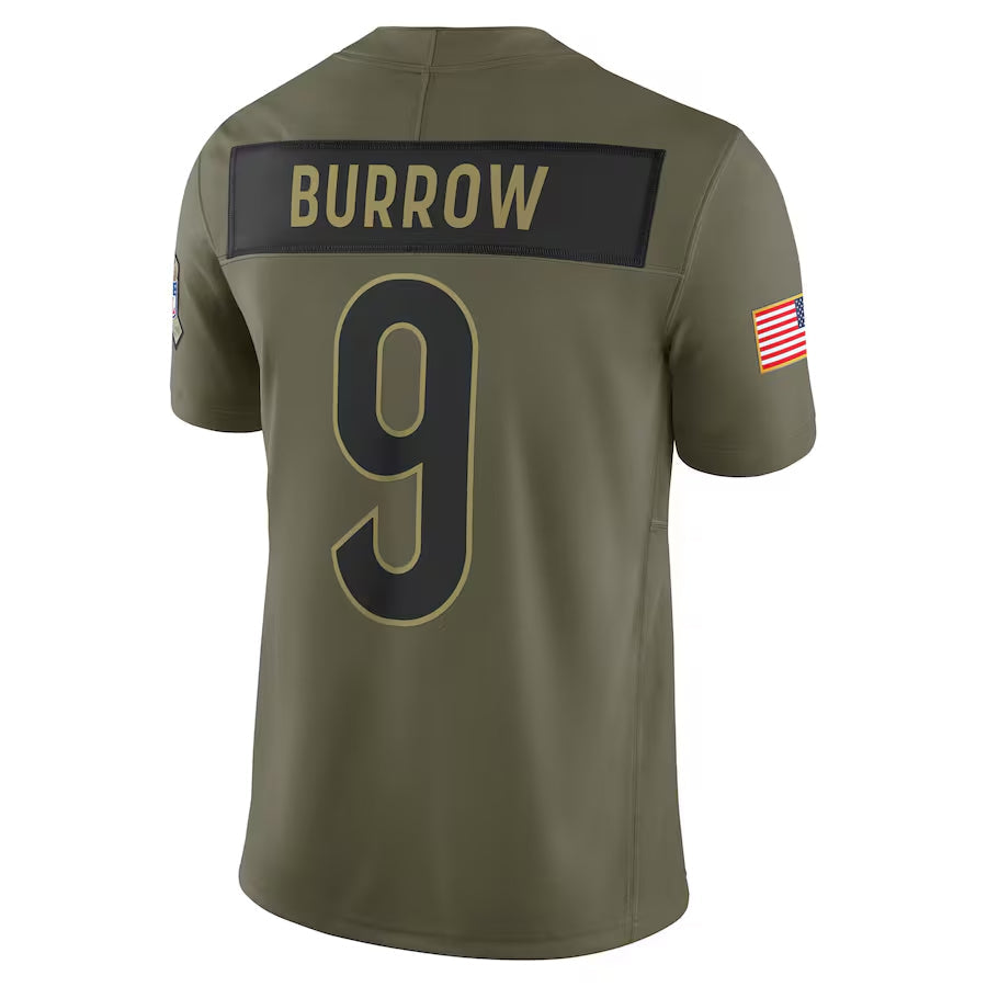 C.Bengals #9 Joe Burrow Player Olive Salute to Service Limited Football Jerseys football jersey product view 1