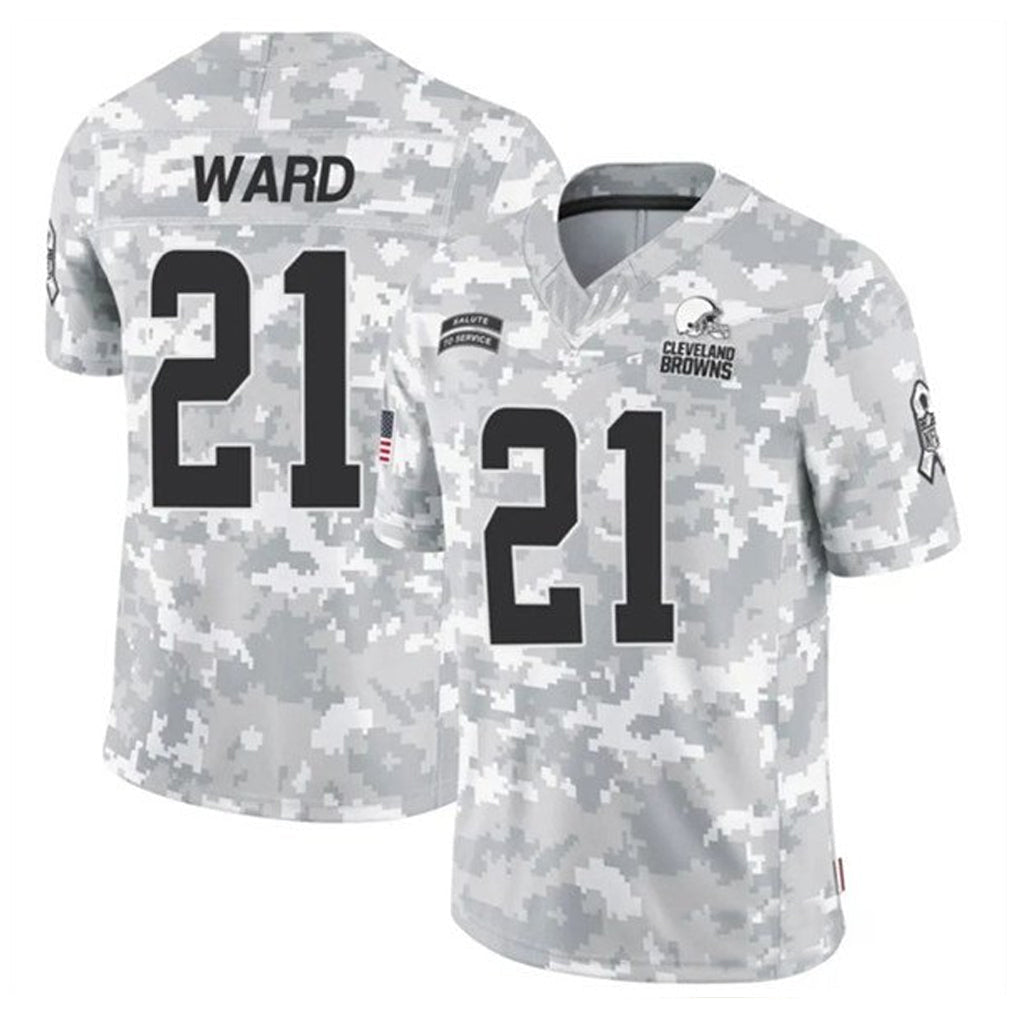 C.Browns #21 Denzel Ward Player Arctic Camo Salute to Service Limited Football Jerseys football jersey product view 1